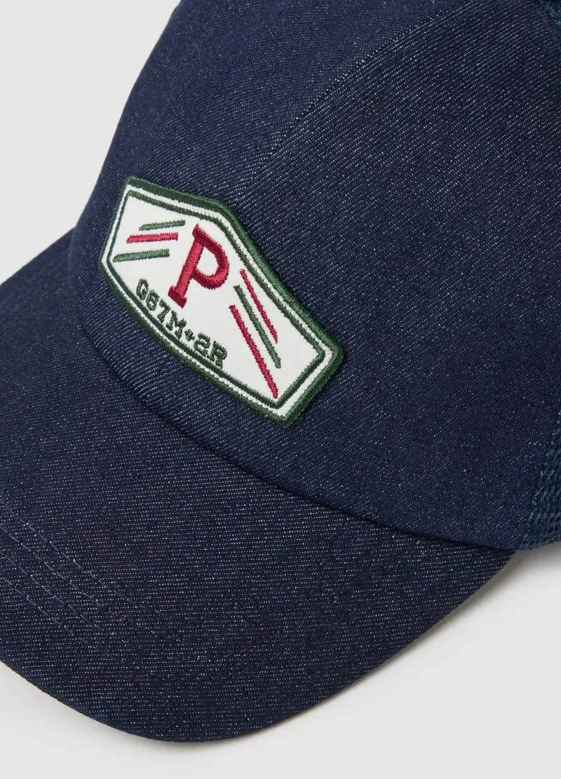 Cappello In Puro Cotone Blu Con Visiera Regolabile E Patch, Uomo, Blu miniatura 3