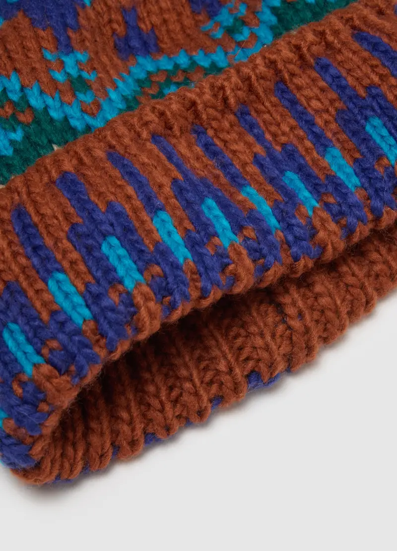 Cappello Multicolor In Jersey Lavorato A Maglia Con Pon Pon, Donna, Multicolor miniatura 2