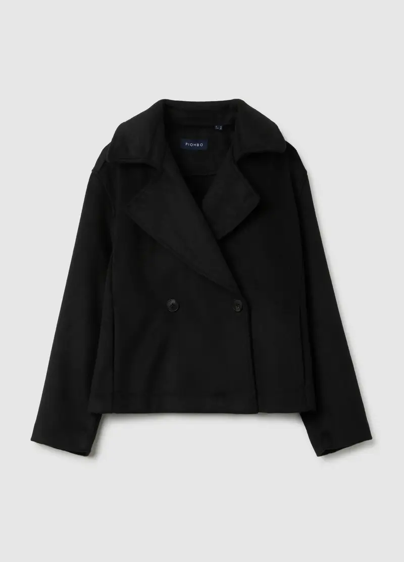 Cappotto Con Doppiopetto Nero Con Bottoni, Donna, Nero