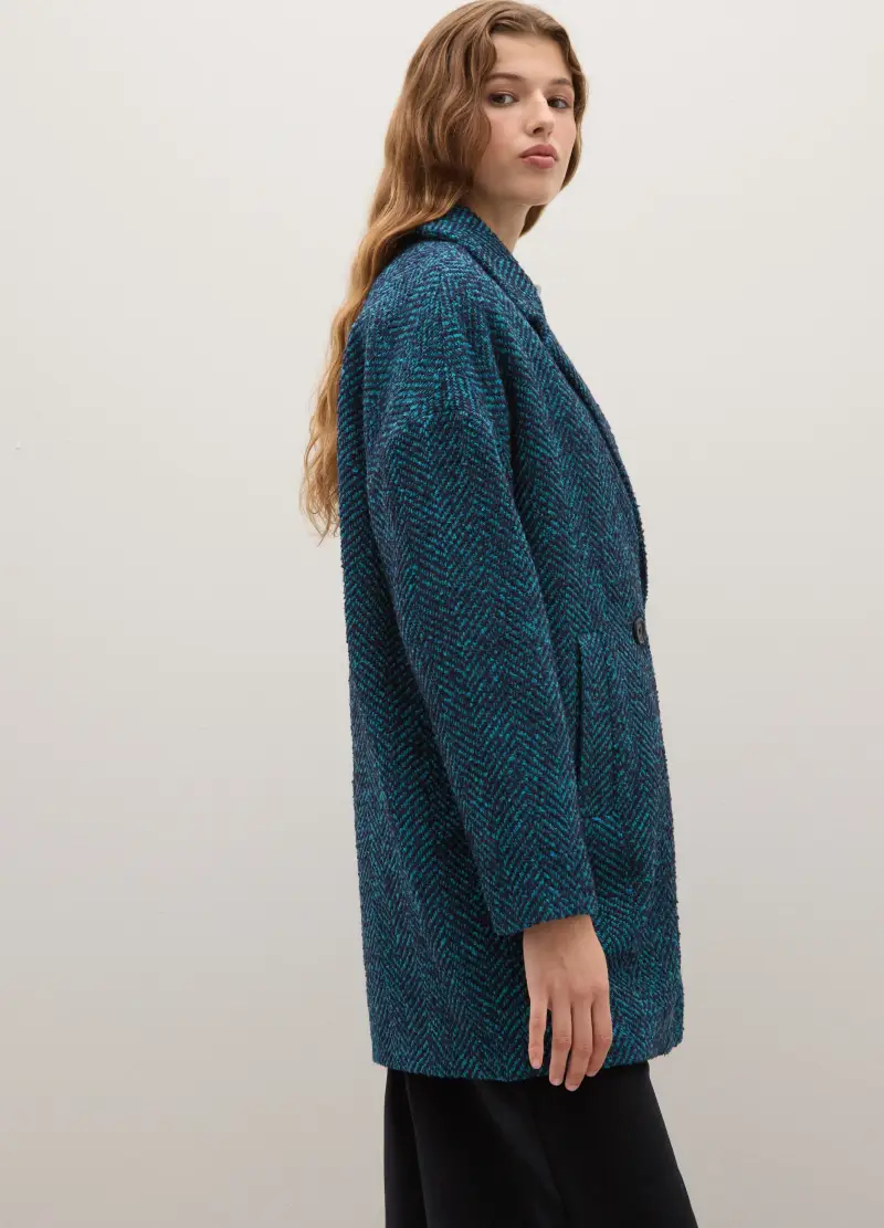 Cappotto Doppiopetto Blu Con Motivo Spigato Vestibilità Oversize, Donna, Blu miniatura 3