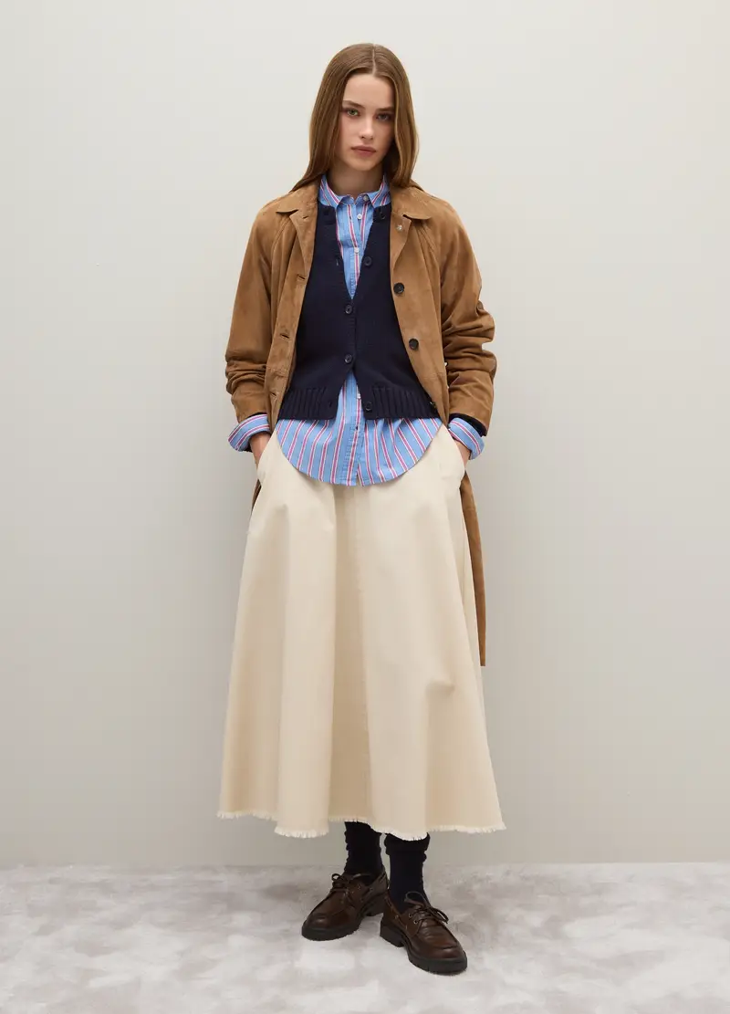 Cappotto In Vera Pelle Marrone Regular Fit Con Bottoni, Donna, Marrone miniatura 2