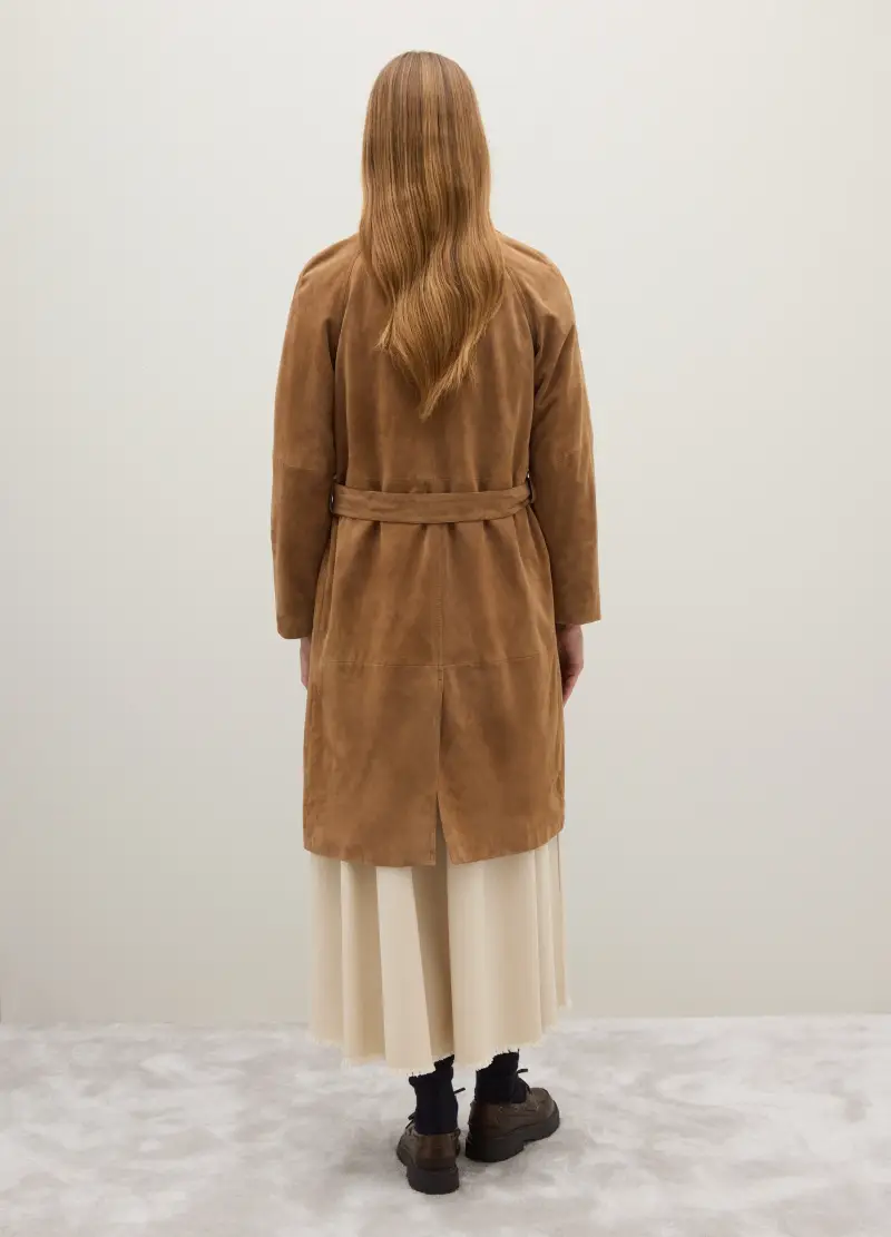 Cappotto In Vera Pelle Marrone Regular Fit Con Bottoni, Donna, Marrone miniatura 3