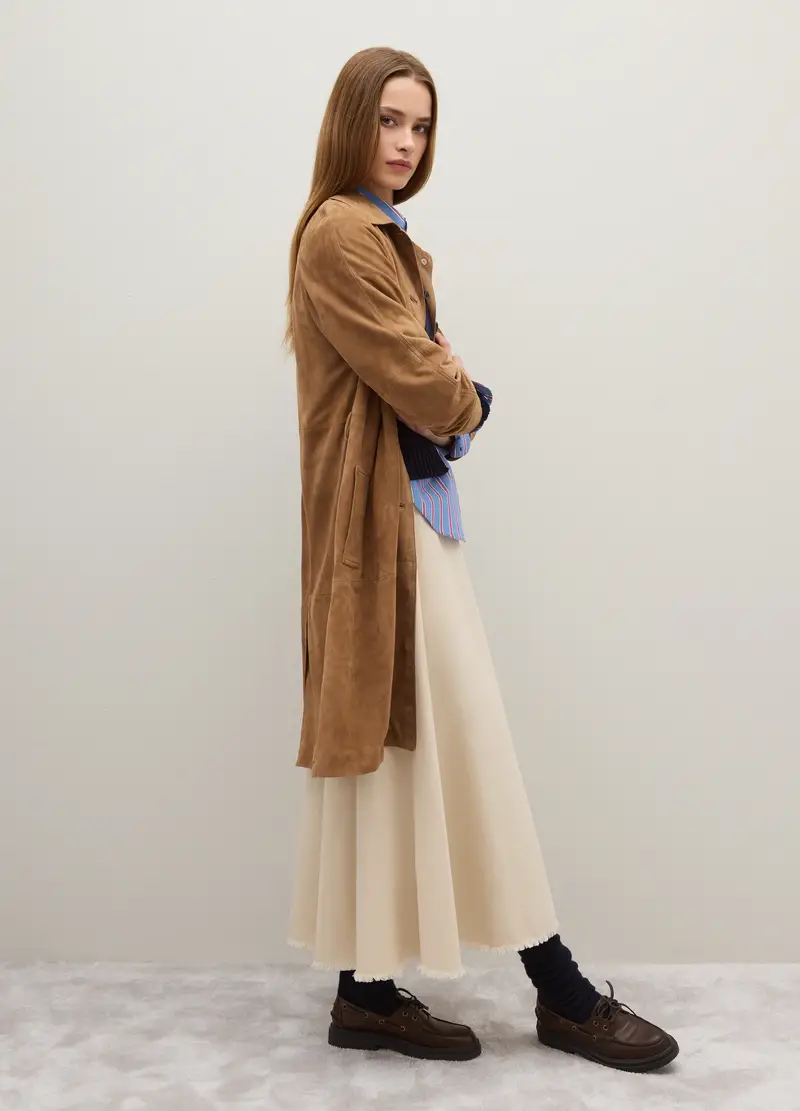 Cappotto In Vera Pelle Marrone Regular Fit Con Bottoni, Donna, Marrone miniatura 2