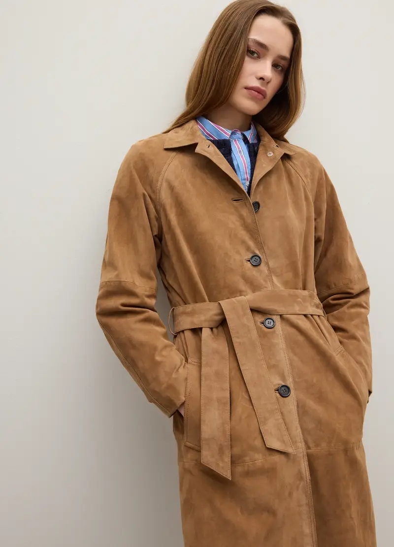 Cappotto In Vera Pelle Marrone Regular Fit Con Bottoni, Donna, Marrone