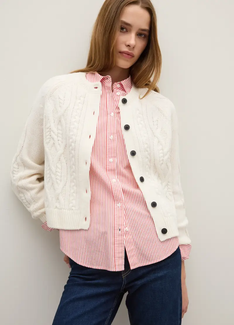 Cardigan Bianco Regular Fit Con Bottoni, Donna, Bianco