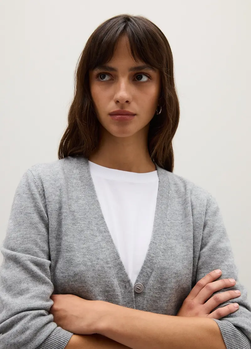 Cardigan Grigio In Pura Lana, Donna, Grigio