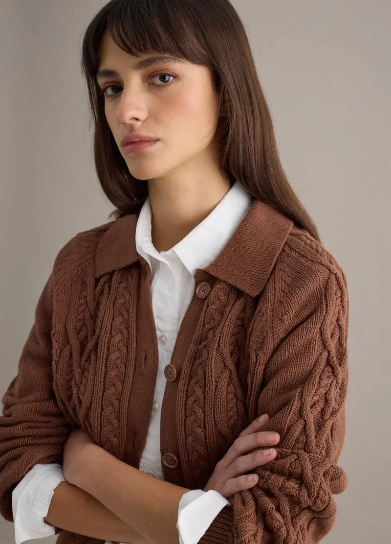 Cardigan In Puro Cotone Marrone Regular Fit, Donna, Marrone