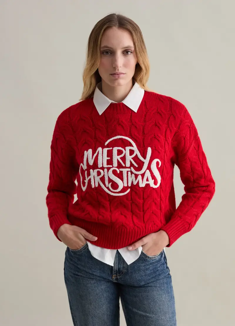 Christmas Jumper Con Applicazione Boucle, Donna, Rosso miniatura 2