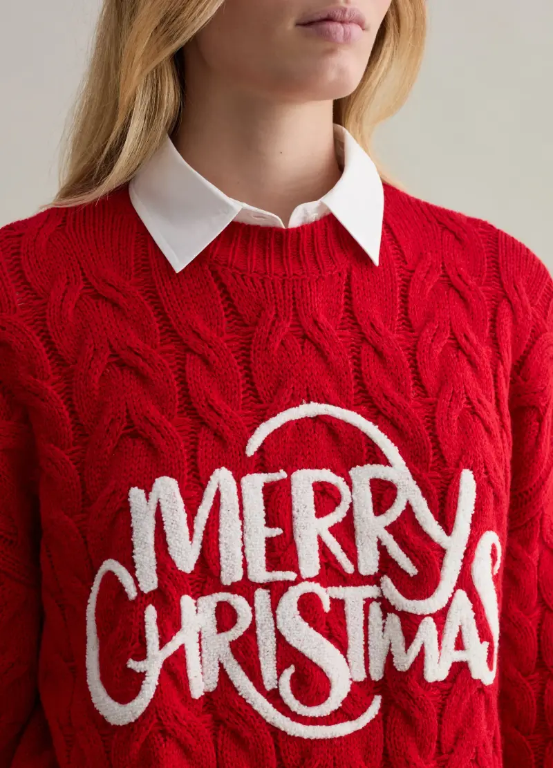 Christmas Jumper Con Applicazione Boucle, Donna, Rosso miniatura 3
