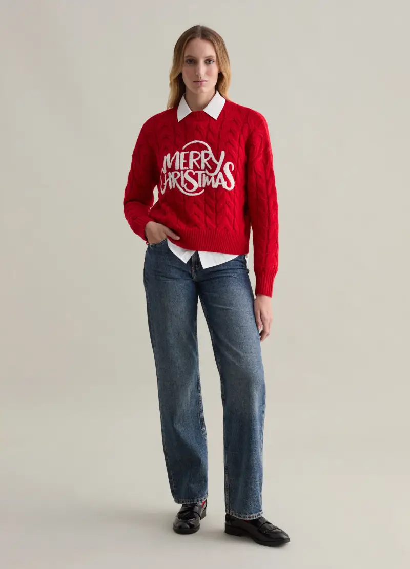 Christmas Jumper Con Applicazione Boucle, Donna, Rosso