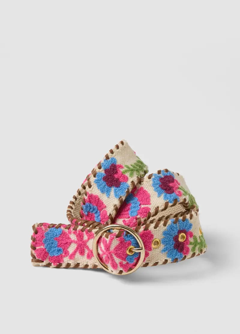 Cintura In Puro Cotone Multicolor Con Ricami, Donna, Multicolor miniatura 2