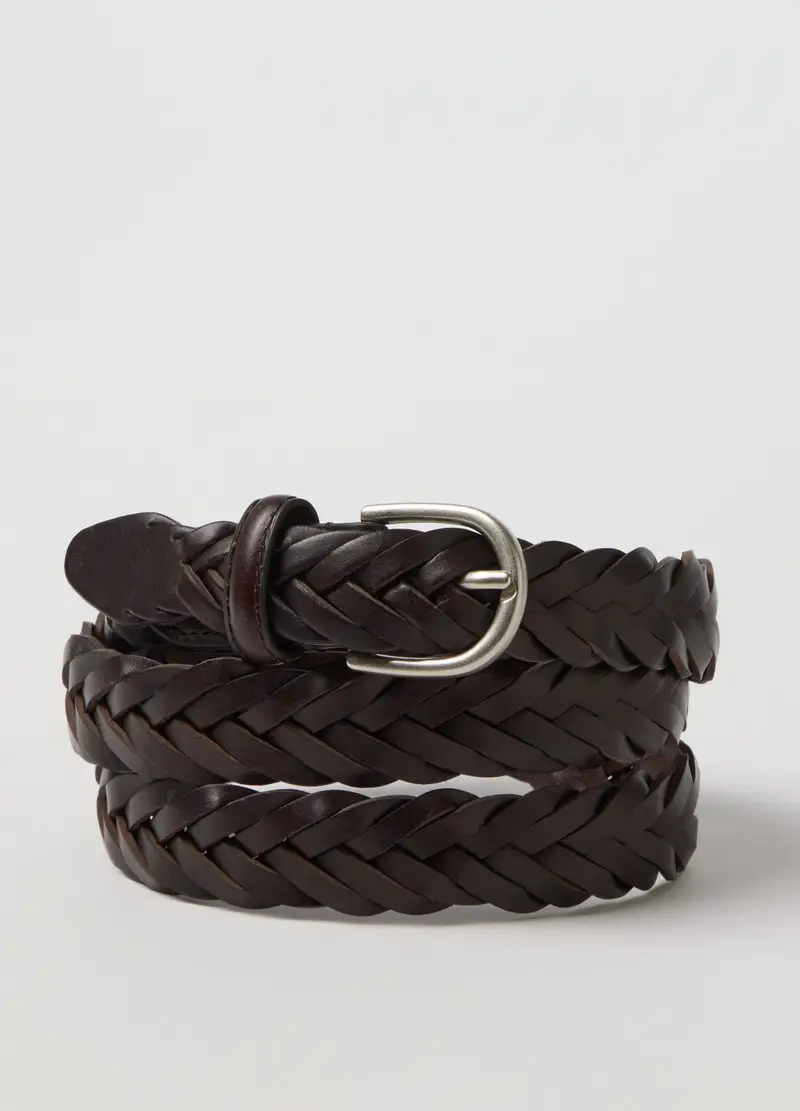 Cintura In Vera Pelle Marrone Intrecciata Regular Fit, Uomo, Marrone miniatura 3