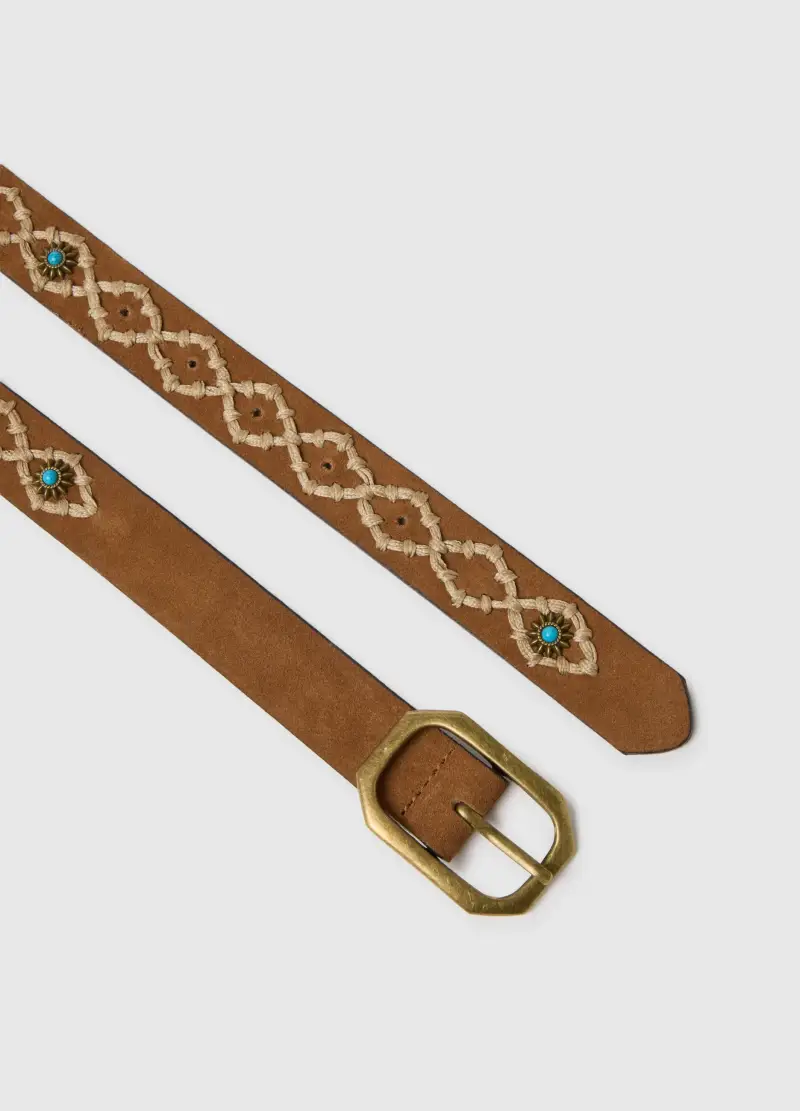 Cintura In Vera Pelle Multicolor Con Ricami E Fibbia Dorata, Donna, Multicolor miniatura 2