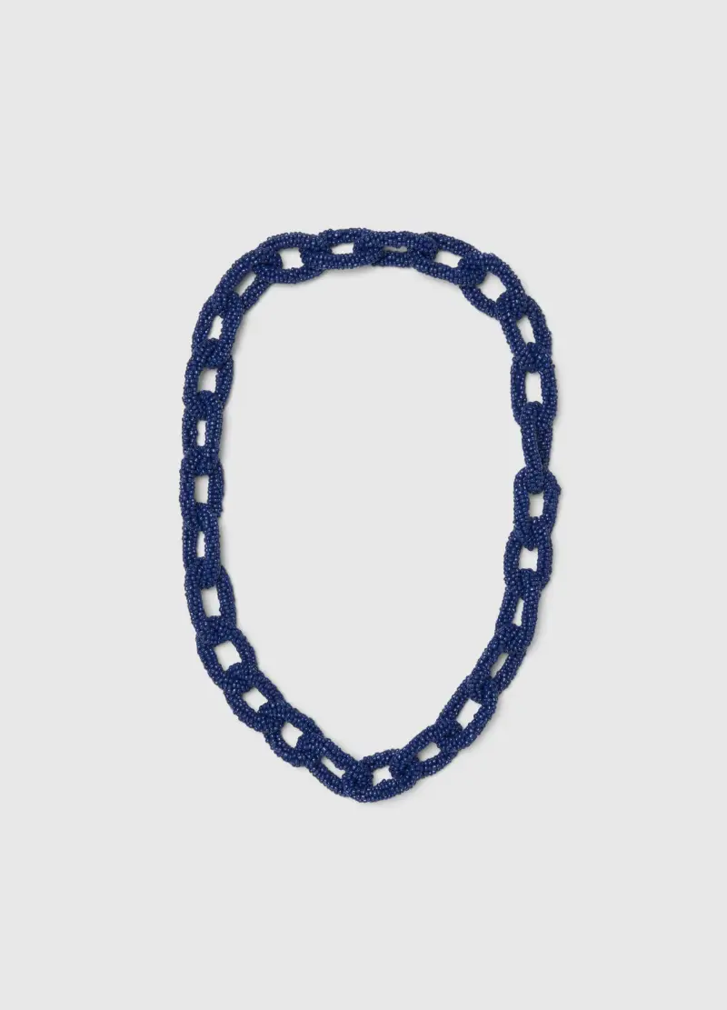 Collana Blu Con Perline In Vetro Intrecciate, Donna, Blu