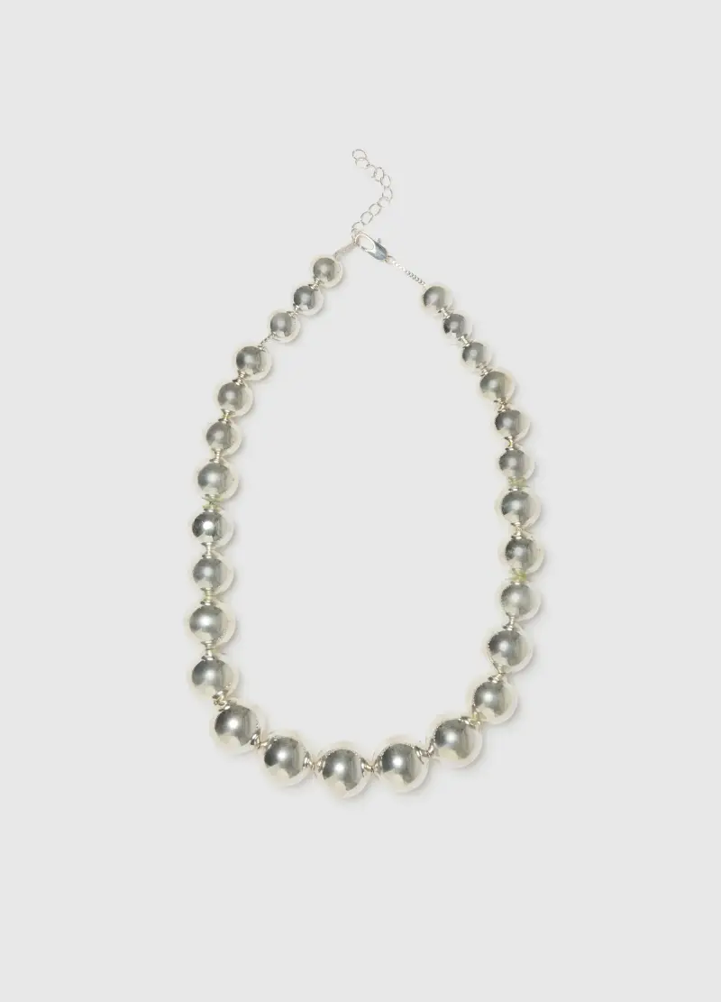 Collana In Argento Grigio Con Perle Lucide, Donna, Grigio
