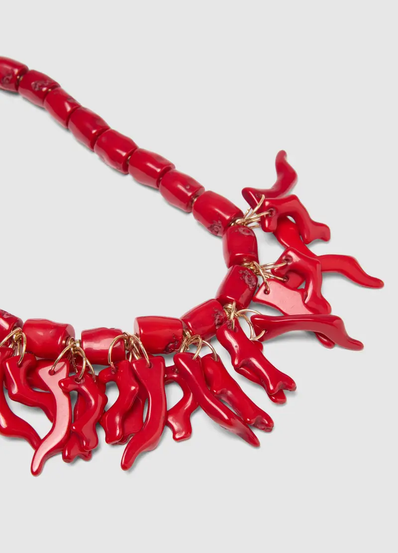 Collana In Resina Rossa Con Ciondoli A Forma Di Coralli, Donna, Rosso miniatura 2
