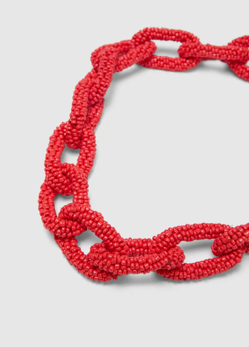 Collana In Vetro Rossa Con Texture Intrecciata, Donna, Rosso miniatura 3