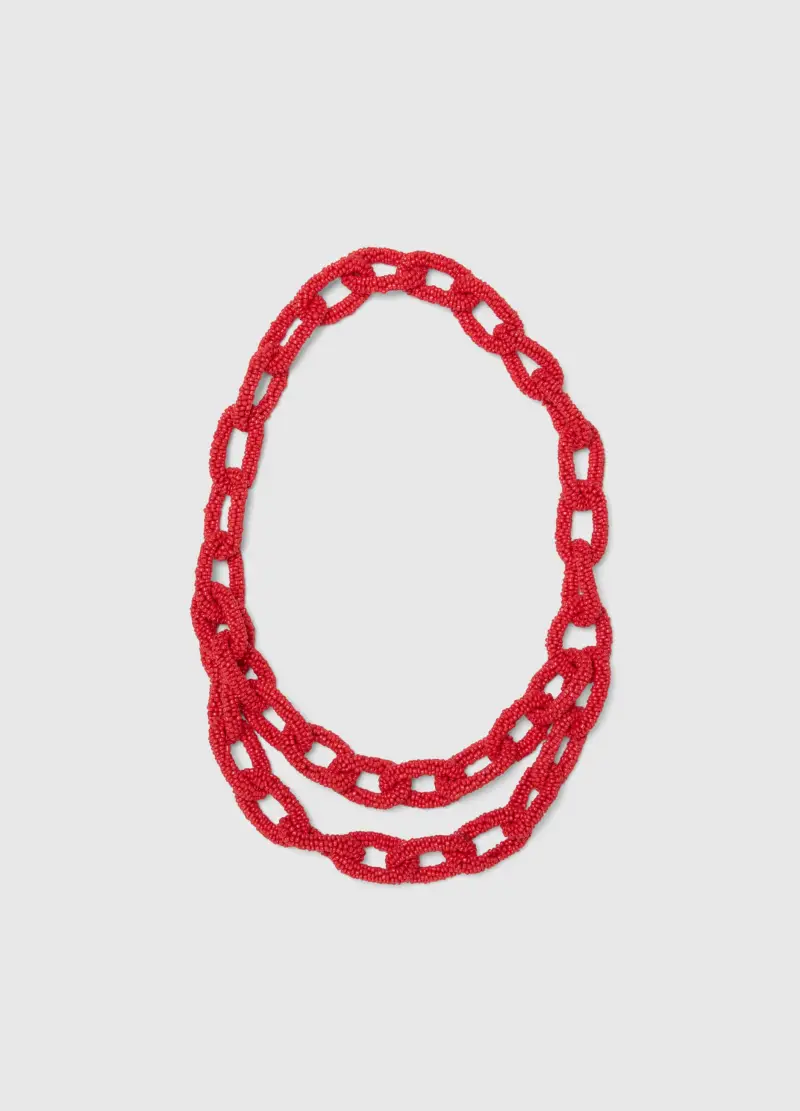 Collana In Vetro Rossa Con Texture Intrecciata, Donna, Rosso