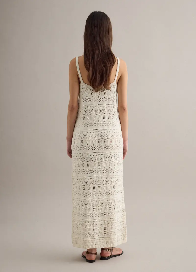 Abito Lungo Bianco In Crochet Di Puro Cotone Slim Fit, Donna, Bianco miniatura 3
