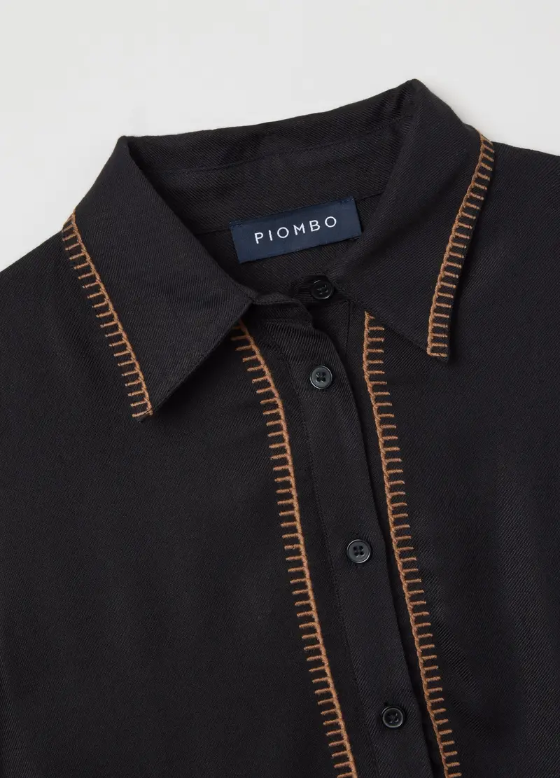 Abito Lungo Nero Regular Fit Con Dettagli Ricamati, Donna, Nero miniatura 2