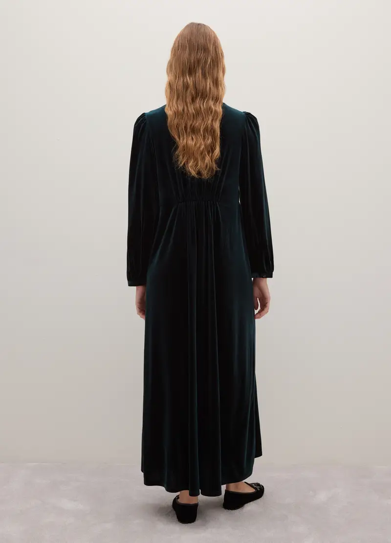 Abito Lungo Verde Con Scollo A V, Donna, Verde miniatura 3