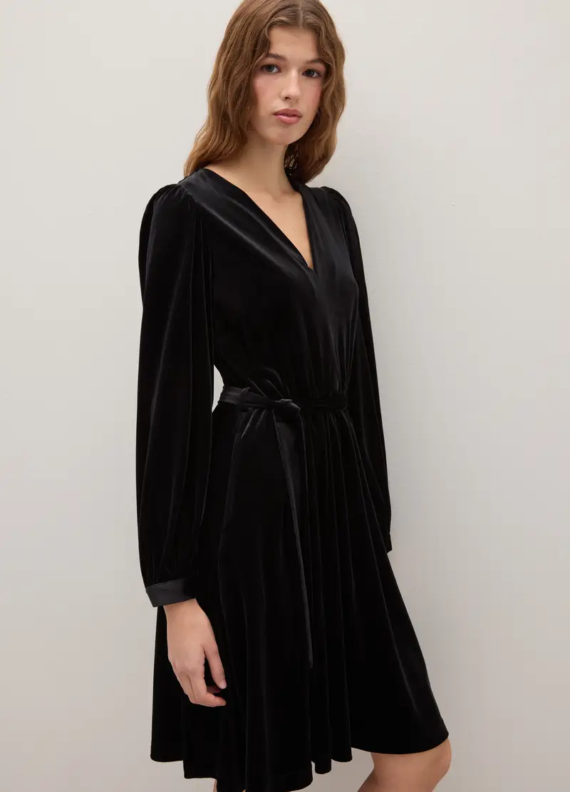 Abito Nero Regular Fit Con Cintura, Donna, Nero miniatura 2