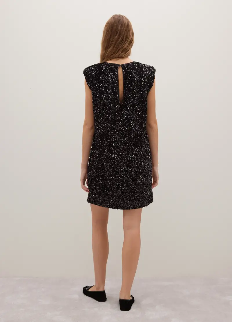Abito Nero Senza Maniche Regular Fit Con Paillettes, Donna, Nero miniatura 3
