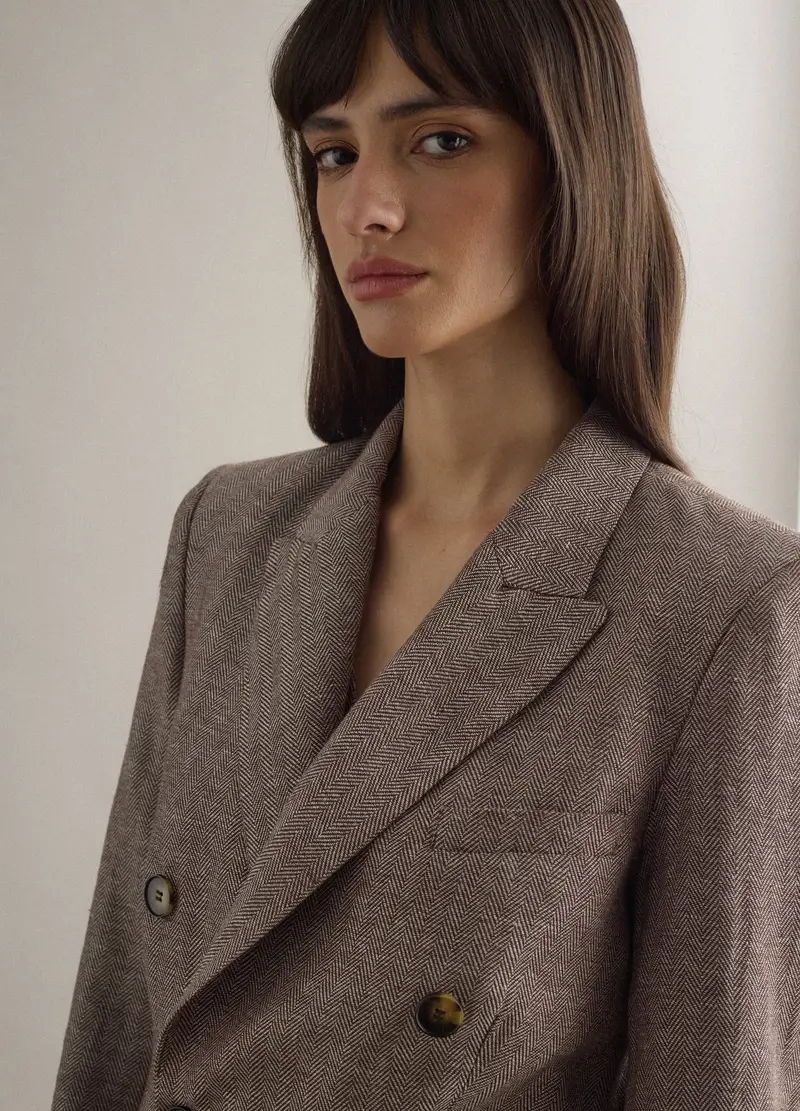 Blazer In Misto Viscosa E Lino Multicolor Regular Fit, Donna, Multicolor miniatura 2