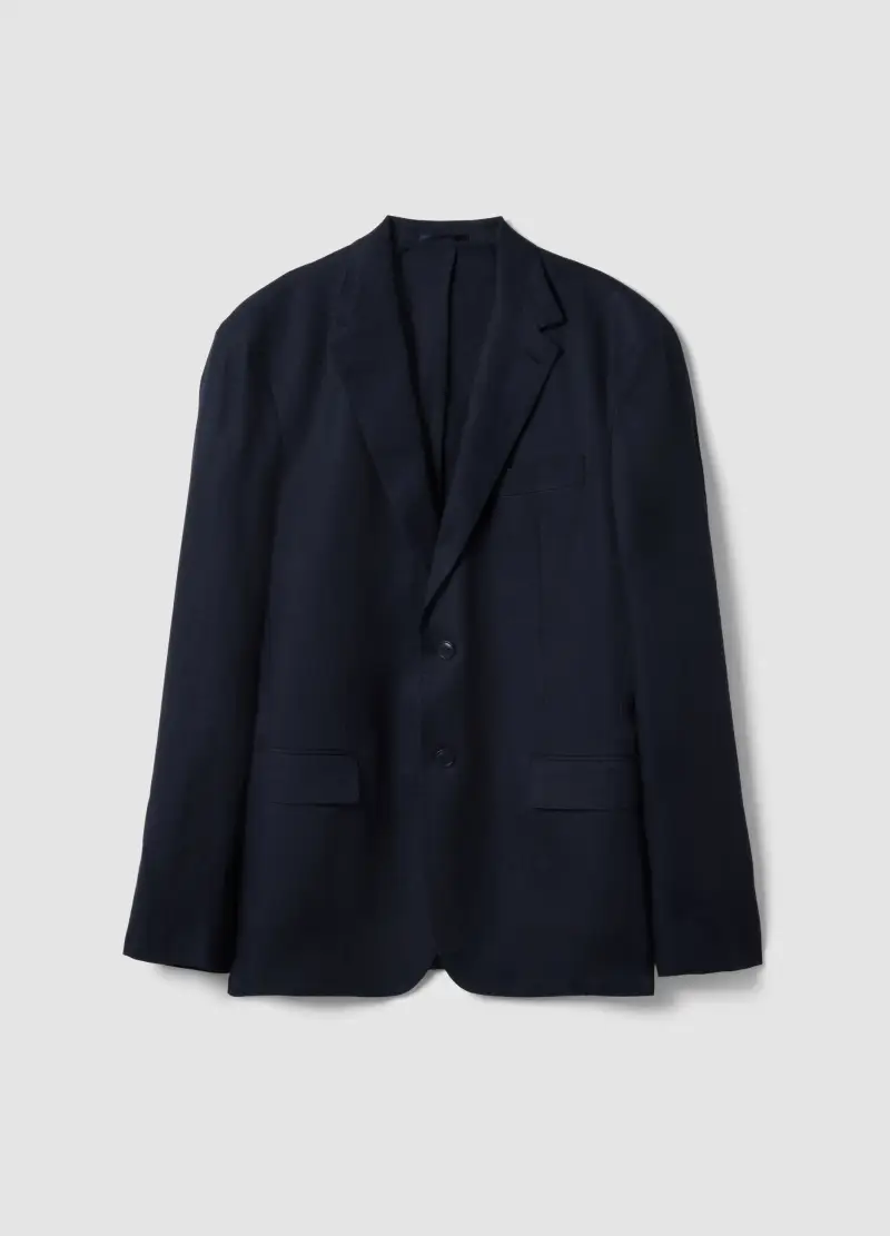 Blazer In Puro Lino Blu Regular Fit, Uomo, Blu