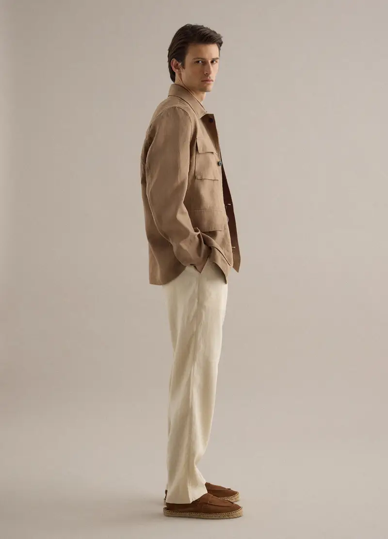 Blazer In Puro Lino Marrone Regular Fit, Uomo, Marrone miniatura 2