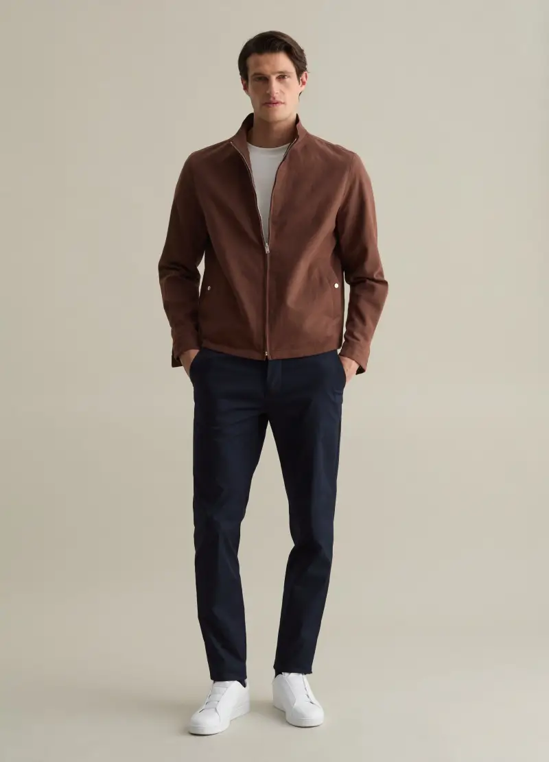 Bomber Full-zip In Cotone E Lino, Uomo, Marrone miniatura 2