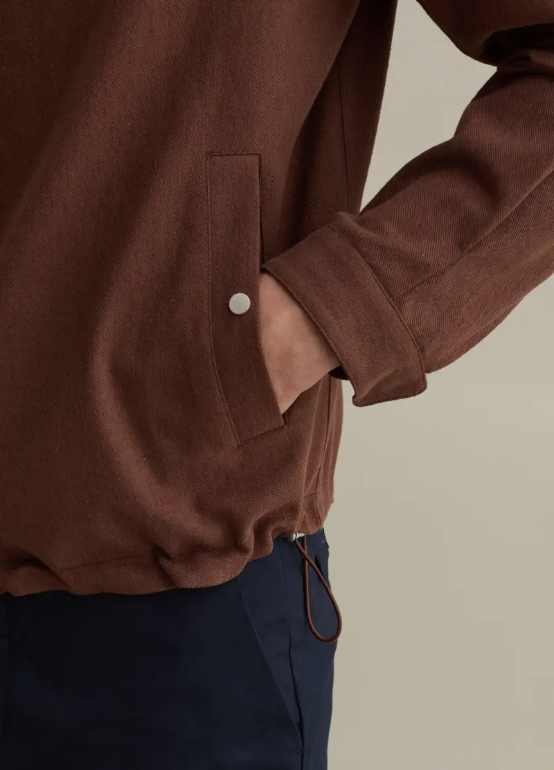 Bomber Full-zip In Cotone E Lino, Uomo, Marrone miniatura 3