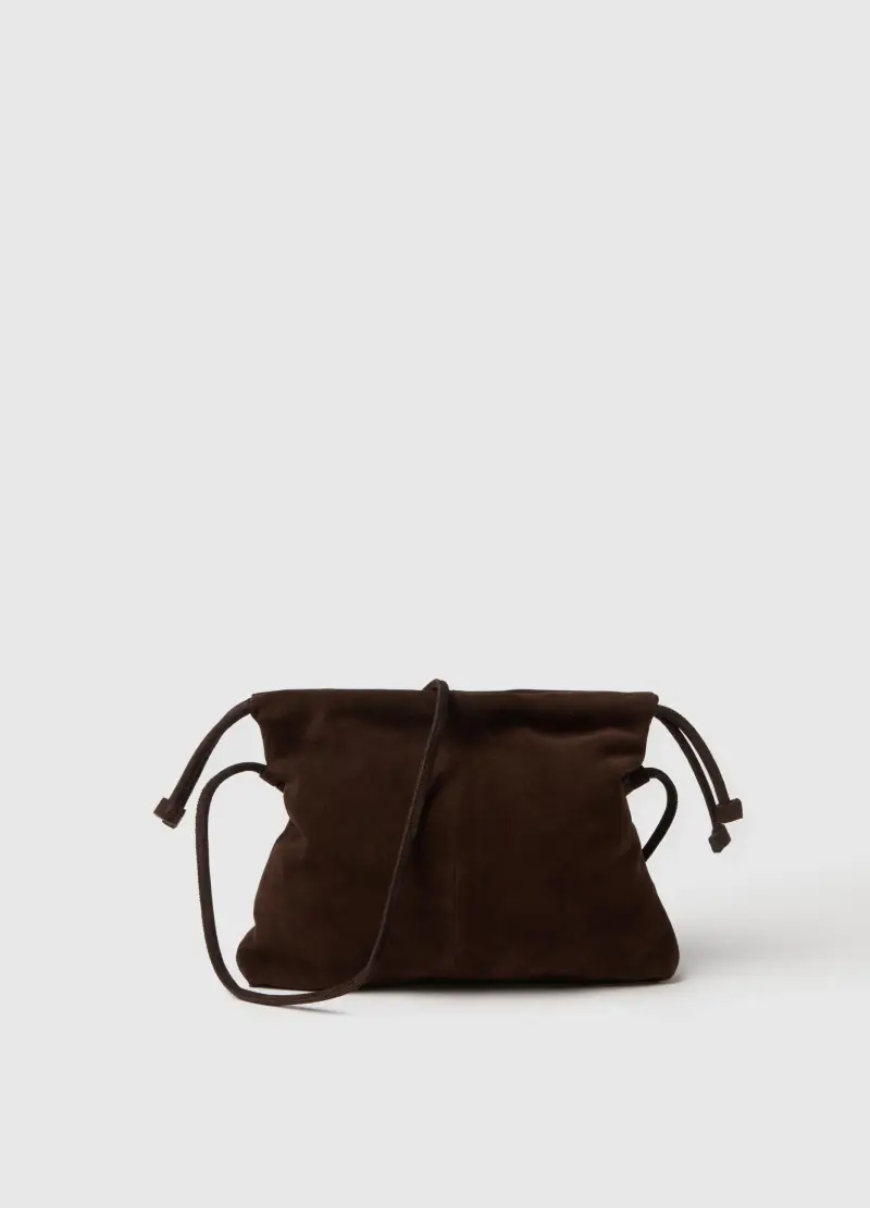 Borsa In Vera Pelle Marrone Con Chiusura A Laccio, Donna, Marrone