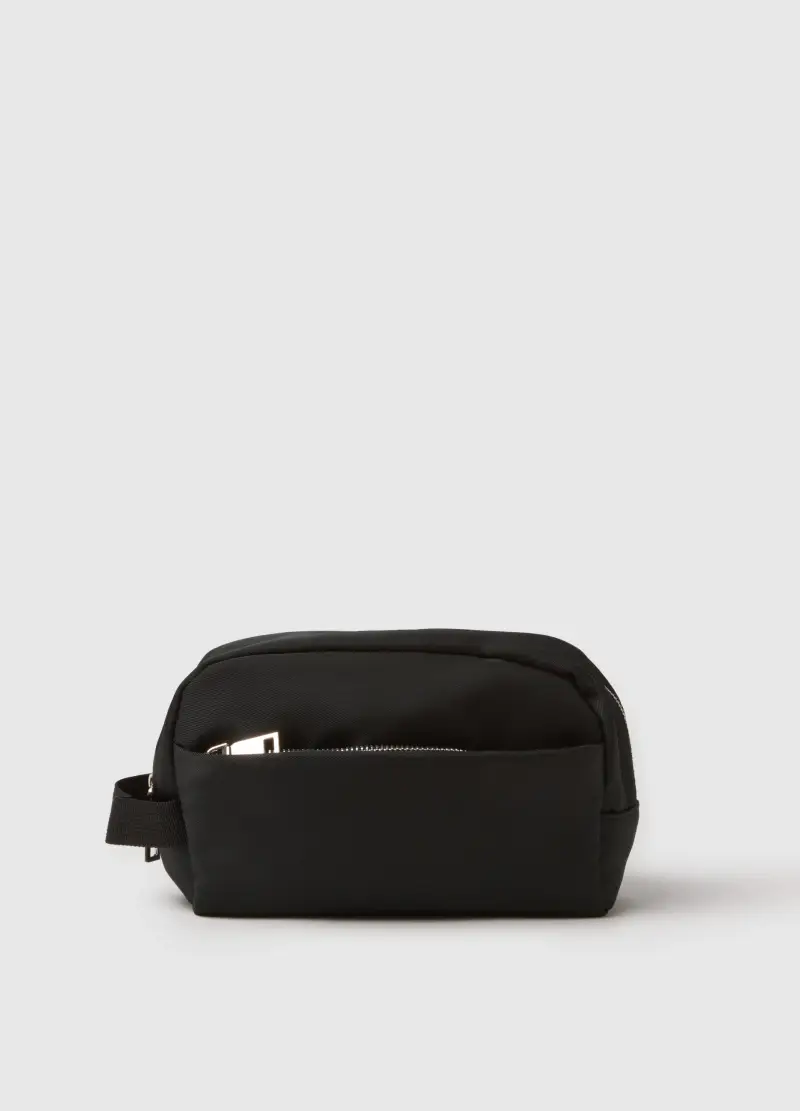 Borsa Utility In Nylon Nero Compatta Con Cerniera, Uomo, Nero