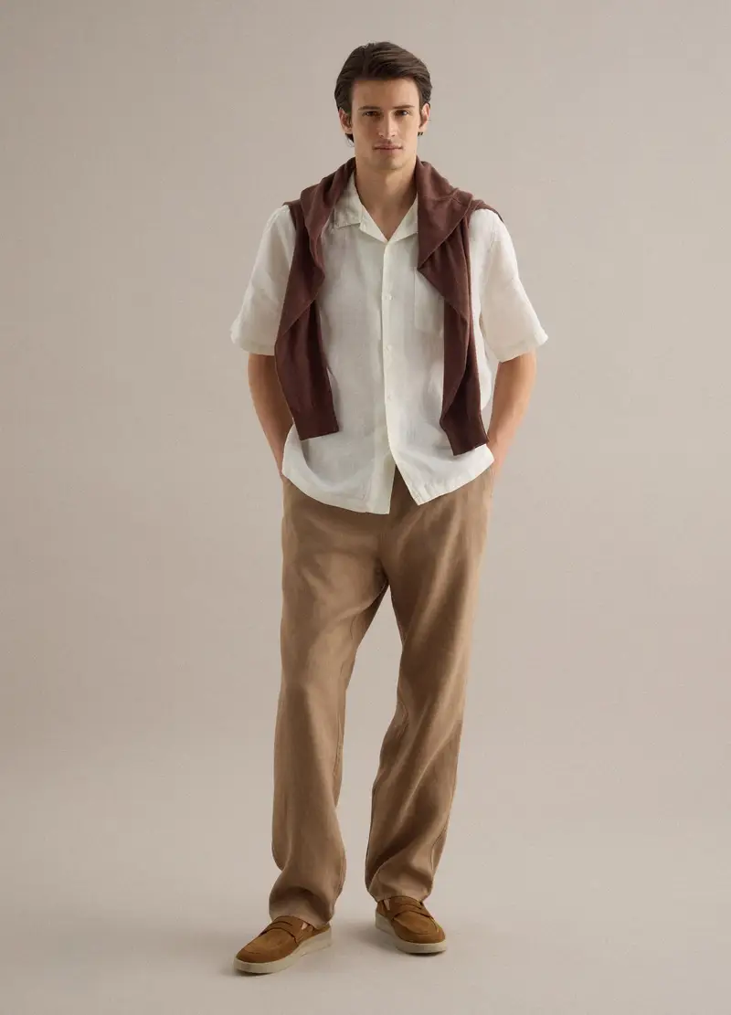 Camicia A Maniche Corte In Puro Lino Bianca Regular Fit, Uomo, Bianco miniatura 2