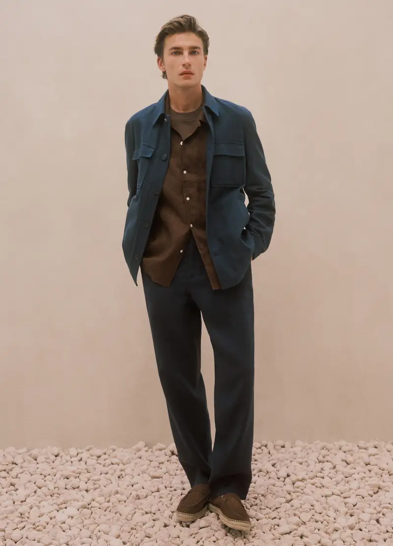 Camicia A Maniche Corte In Puro Lino Marrone Regular Fit, Uomo, Marrone