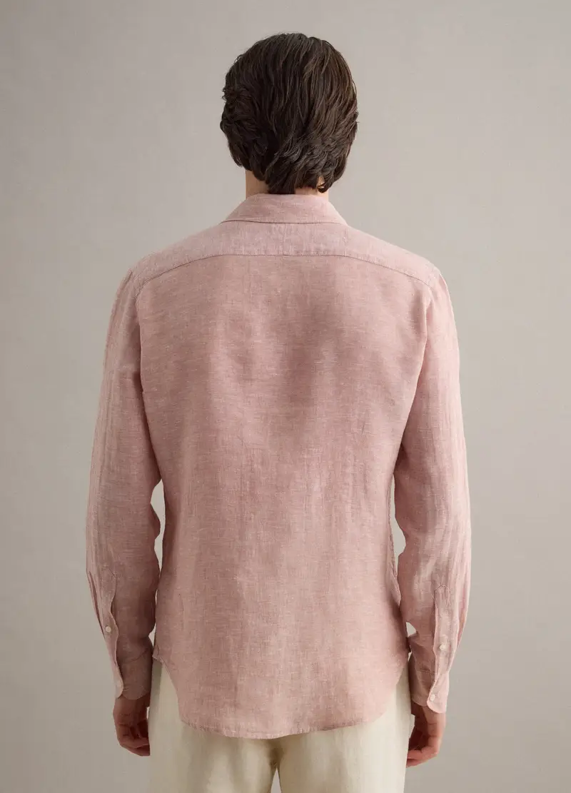 Camicia A Maniche Lunghe In Puro Lino Rosa Slim Fit, Uomo, Rosa miniatura 3
