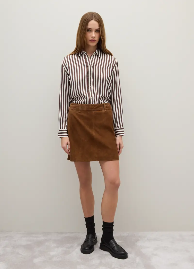 Camicia A Righe Bianche E Marroni Regular Fit, Donna, Multicolor miniatura 2