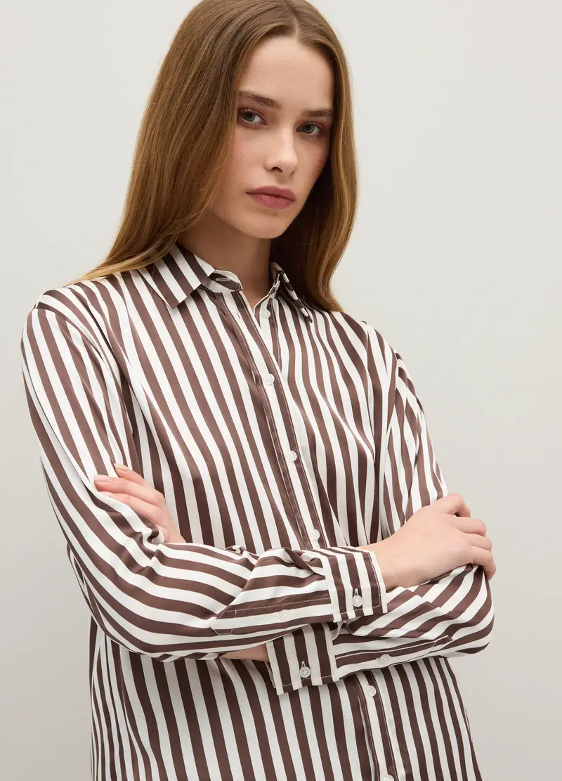 Camicia A Righe Bianche E Marroni Regular Fit, Donna, Multicolor