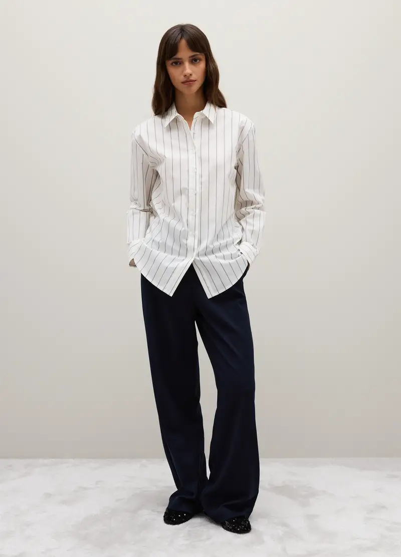 Camicia Bianca A Righe In Tessuto Elasticizzato, Donna, Bianco