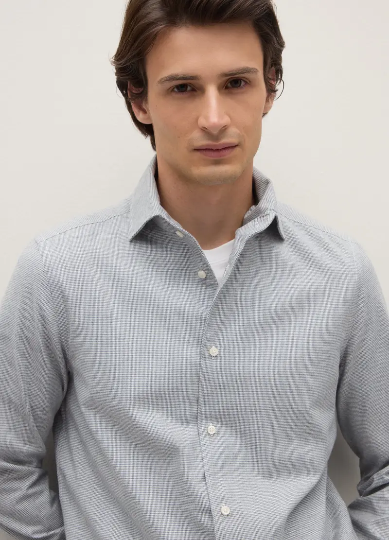 Camicia Grigia A Quadri In Misto Cotone Grigia Regular Fit, Uomo, Grigio miniatura 2