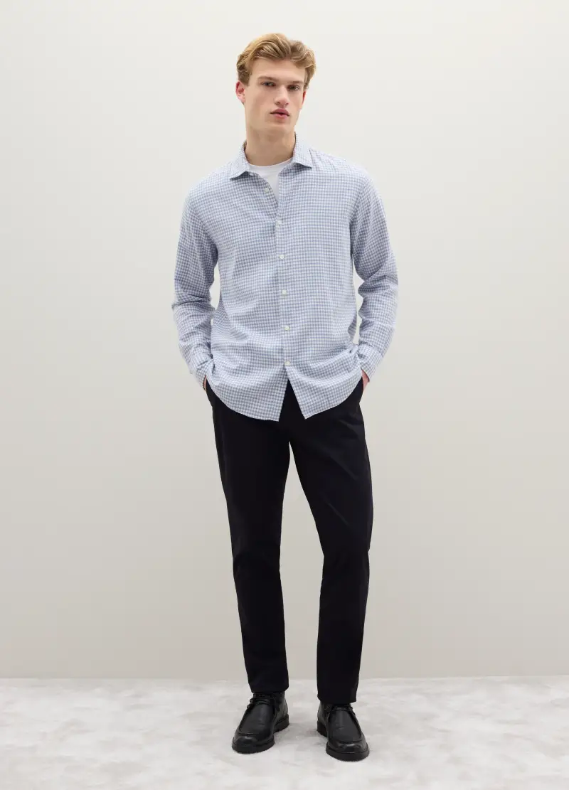 Camicia In Misto Cotone Azzurra Regular Fit, Uomo, Multicolor miniatura 2