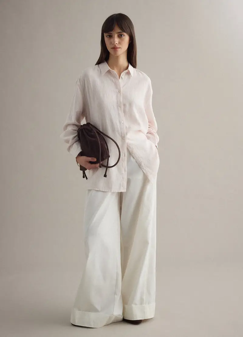 Piombo Contemporary Camicia In Misto Lino A Righe Multicolor Regular Fit, Donna, Multicolor miniatura 2