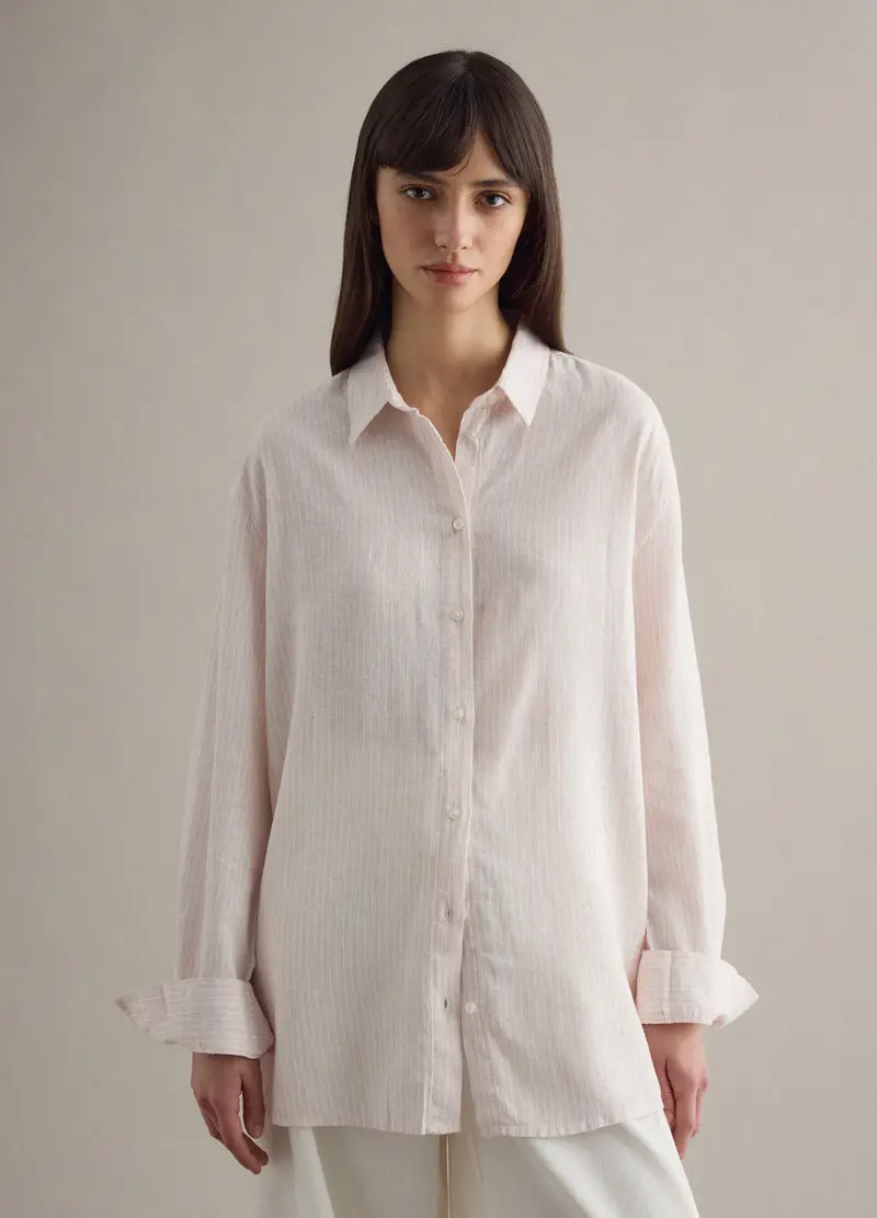 Piombo Contemporary Camicia In Misto Lino A Righe Multicolor Regular Fit, Donna, Multicolor miniatura 3