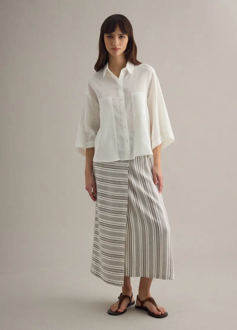 Piombo Contemporary Camicia In Misto Lino Bianca Oversize Fit, Donna, Bianco miniatura 2