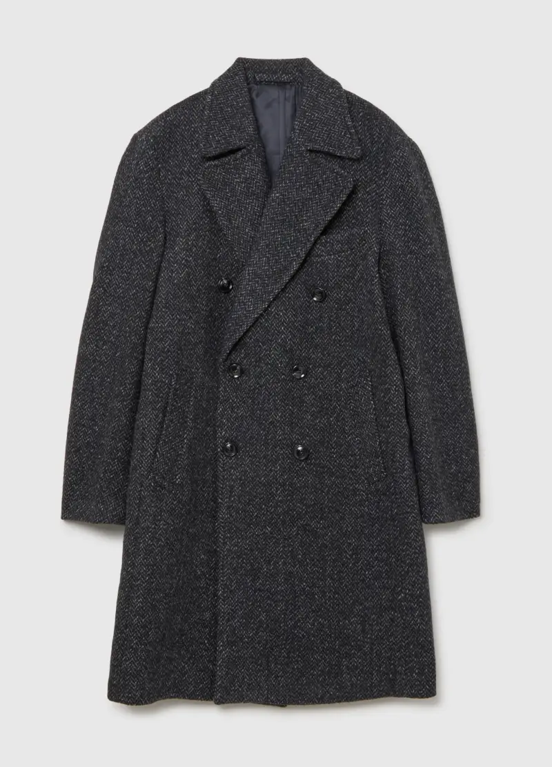 Cappotto Doppiopetto Grigio Con Motivo Spigato Regular Fit, Uomo, Grigio