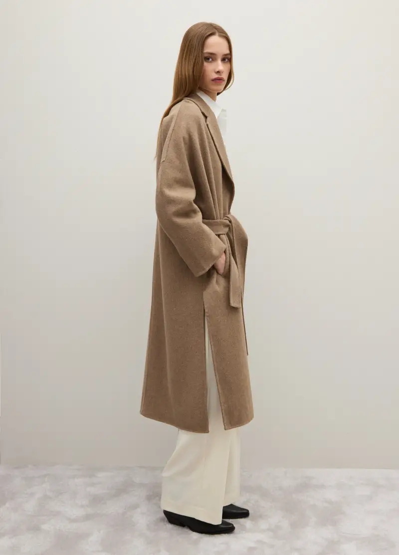 Cappotto Lungo In Misto Lana Beige E Vestibilità Over, Donna, Beige miniatura 3