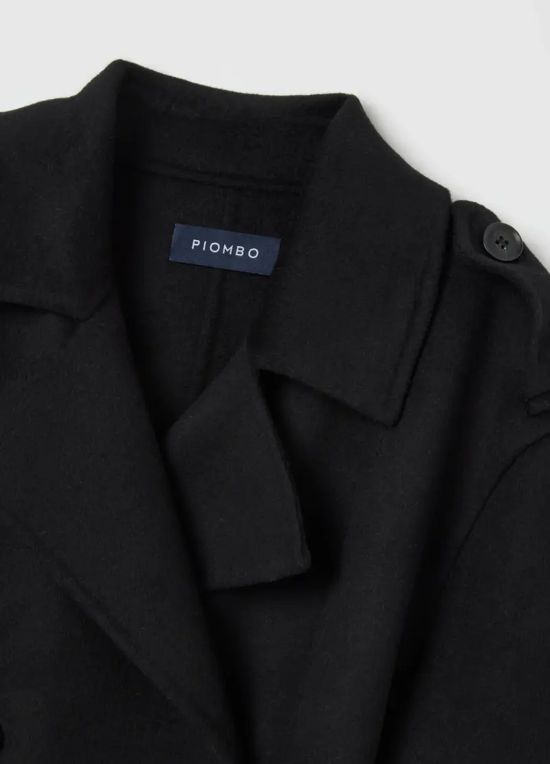 Cappotto Lungo Nero In Misto Lana Regular Fit, Donna, Nero miniatura 2