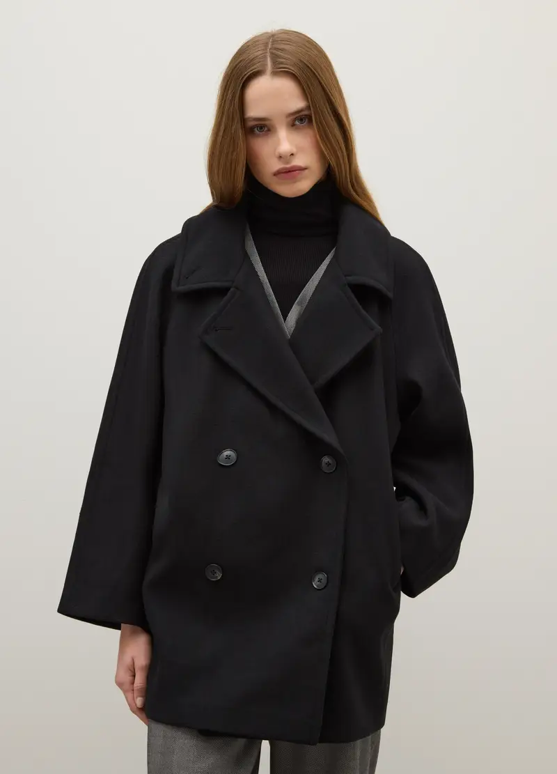 Cappotto Nero Con Vestibilità Over E Bottoni, Donna, Nero miniatura 2