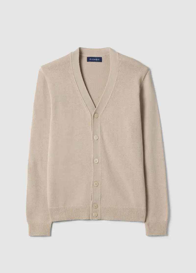Cardigan In Misto Cotone E Lino Beige Deep V Regular Fit, Uomo, Beige